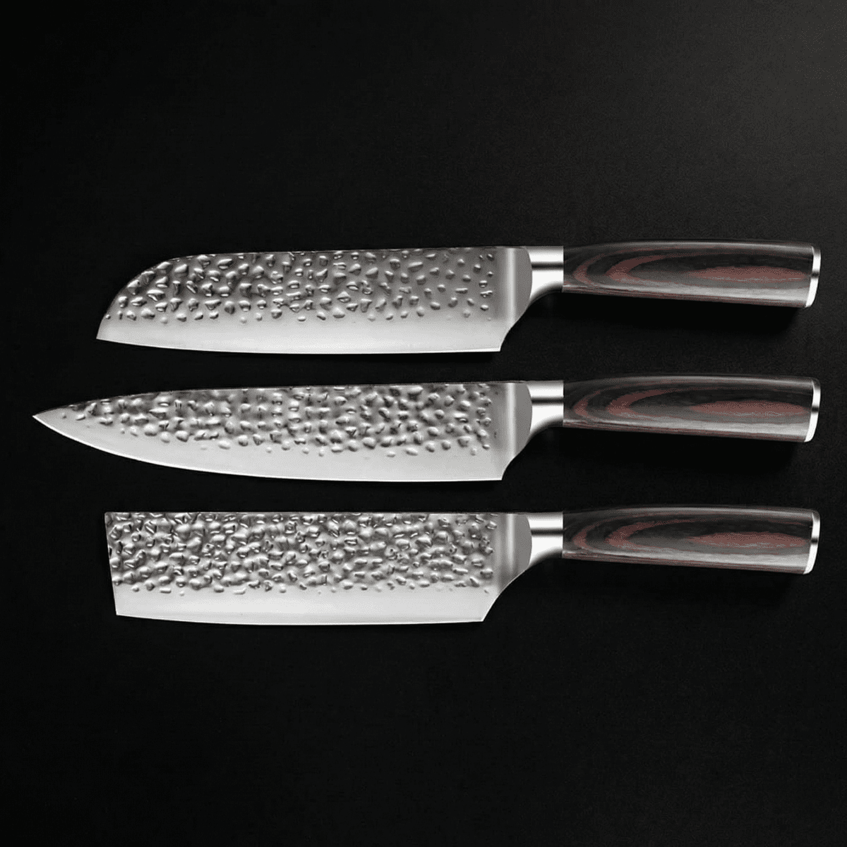 Japanese Hammered Damascus Chef Knife Set – 3-Piece Set