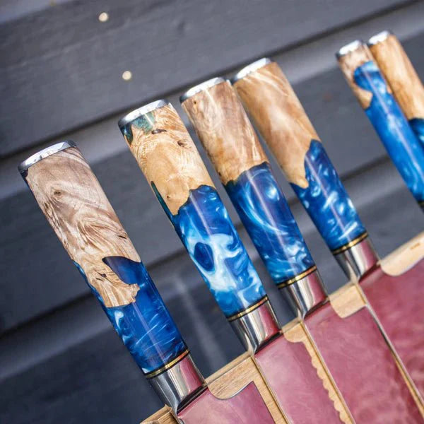 Limited Edition Japanese Damascus Knife Set – 6-Piece Saphire Series